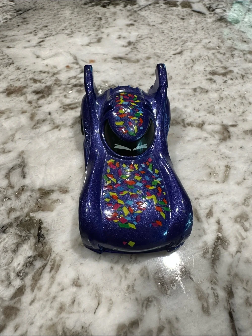 Mattel Purple Glitter Race Car with Multicolor Confetti Accents